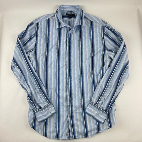 Express Button Up Shirt Mens Large Modern Fit Blue Striped Long Sleeve - Picture 1 of 8